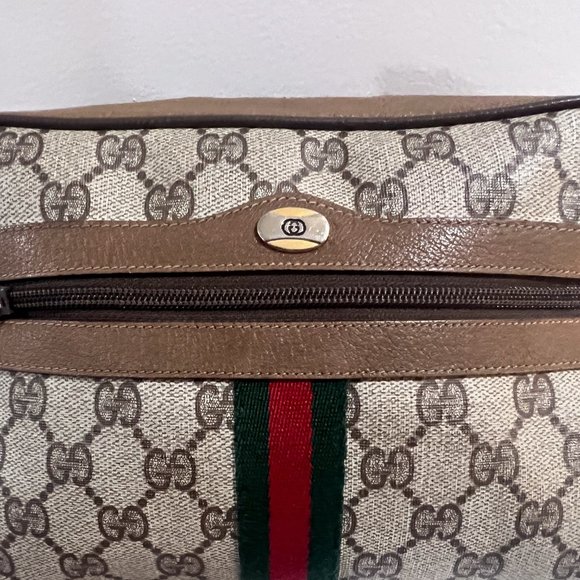 Vintage Gucci Small Shoulder Bag Web Brown GG Coated Canvas (Authentic) - Picture 10 of 12